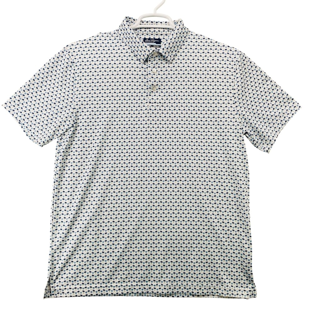 Ben Hogan Mens Performance Golf‎ Polo Shirt White Palm Tree Golf Ball Print Med